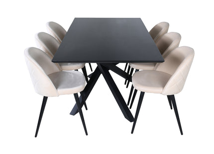 Venture Home Velvet & Piazza Matstolar 2-pack Beige + Rektangulära Matbord 180 x 90 Svart