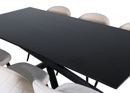 Venture Home Velvet & Piazza Matstolar 2-pack Beige + Rektangulära Matbord 180 x 90 Svart