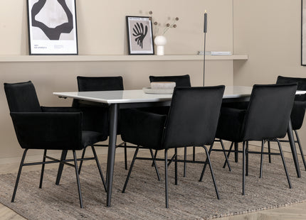 Venture Home Jimmy & Petra Rektangulära Matbord 195 x 90 Vit + Matstolar Svart