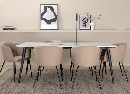 Venture Home Berit & Jimmy Matstolar Beige + Rektangulära Matbord 195 x 90 Vit