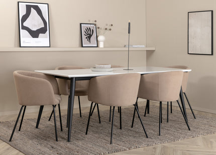 Venture Home Berit & Jimmy Matstolar Beige + Rektangulära Matbord 195 x 90 Vit