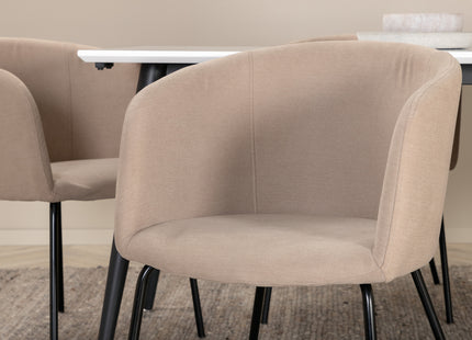 Venture Home Berit & Jimmy Matstolar Beige + Rektangulära Matbord 195 x 90 Vit