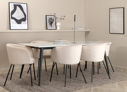 Venture Home Berit & Jimmy Matstolar Beige + Rektangulära Matbord 195 x 90 Vit