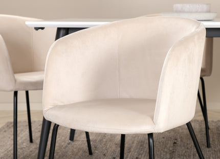 Venture Home Berit & Jimmy Matstolar Beige + Rektangulära Matbord 195 x 90 Vit