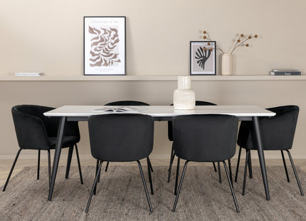 Venture Home Berit & Jimmy Matstolar Svart + Rektangulära Matbord 195 x 90 Vit