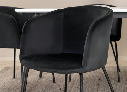 Venture Home Berit & Jimmy Matstolar Svart + Rektangulära Matbord 195 x 90 Vit