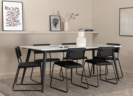 Venture Home Jimmy & Kenth Rektangulära Matbord 195 x 90 Vit + Matstolar 2-pack Svart