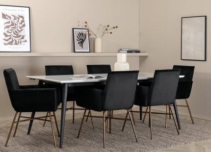 Venture Home Jimmy & Petra Rektangulära Matbord 195 x 90 Vit + Matstolar Svart