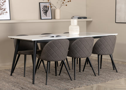 Venture Home Jimmy & Velvet Rektangulära Matbord 195 x 90 Vit + Matstolar 2-pack Grå