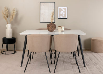 Venture Home Berit & Jimmy Matstolar Beige + Rektangulära Matbord 150 x 90 Vit
