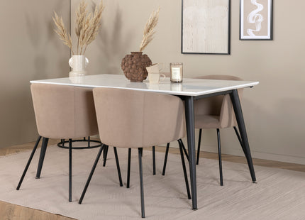 Venture Home Berit & Jimmy Matstolar Beige + Rektangulära Matbord 150 x 90 Vit