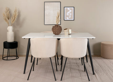 Venture Home Berit & Jimmy Matstolar Beige + Rektangulära Matbord 150 x 90 Vit