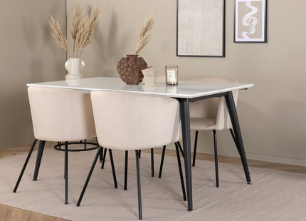 Venture Home Berit & Jimmy Matstolar Beige + Rektangulära Matbord 150 x 90 Vit