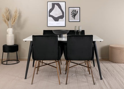 Venture Home Jimmy & Petra Rektangulära Matbord 150 x 90 Vit + Matstolar Svart