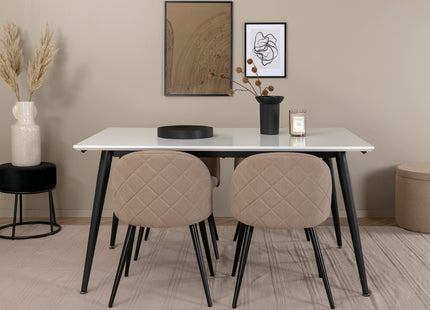 Venture Home Jimmy & Velvet Rektangulära Matbord 150 x 90 Vit + Matstolar 2-pack Beige