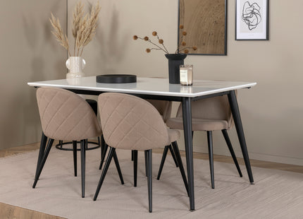 Venture Home Jimmy & Velvet Rektangulära Matbord 150 x 90 Vit + Matstolar 2-pack Beige