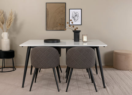 Venture Home Jimmy & Velvet Rektangulära Matbord 150 x 90 Vit + Matstolar 2-pack Grå