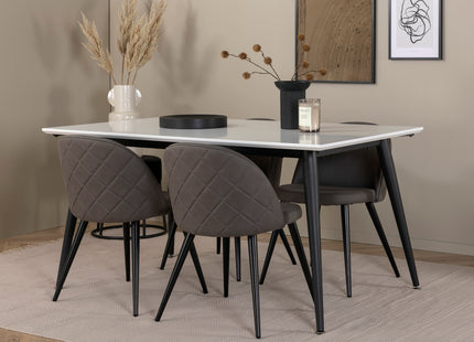 Venture Home Jimmy & Velvet Rektangulära Matbord 150 x 90 Vit + Matstolar 2-pack Grå