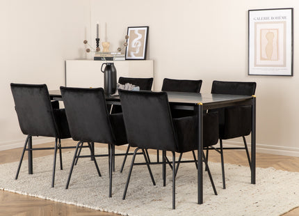 Venture Home Pelle & Petra Rektangulära Matbord 190 x 90 Svart + Matstolar Svart