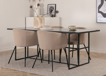Venture Home Berit & Leif Matstolar Beige + Rektangulära Matbord 200 x 90 Svart