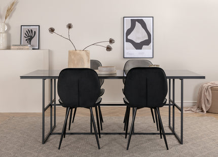 Venture Home Emma & Leif Matstolar 2-pack Grå + Rektangulära Matbord 200 x 90 Svart
