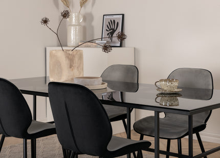 Venture Home Emma & Leif Matstolar 2-pack Grå + Rektangulära Matbord 200 x 90 Svart