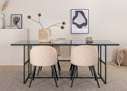 Venture Home Leif & Velvet Rektangulära Matbord 200 x 90 Svart + Matstolar 2-pack Beige