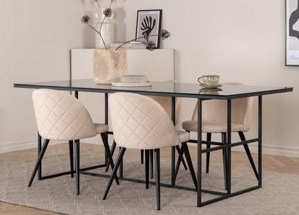 Venture Home Leif & Velvet Rektangulära Matbord 200 x 90 Svart + Matstolar 2-pack Beige