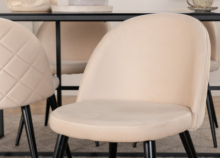 Venture Home Leif & Velvet Rektangulära Matbord 200 x 90 Svart + Matstolar 2-pack Beige