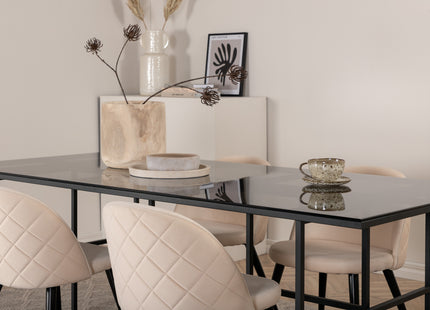 Venture Home Leif & Velvet Rektangulära Matbord 200 x 90 Svart + Matstolar 2-pack Beige
