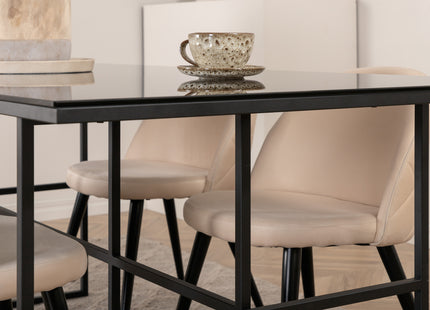 Venture Home Leif & Velvet Rektangulära Matbord 200 x 90 Svart + Matstolar 2-pack Beige
