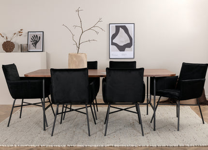 Venture Home Petra & Uno Matstolar Svart + Rektangulära Matbord 200 x 90 Nature