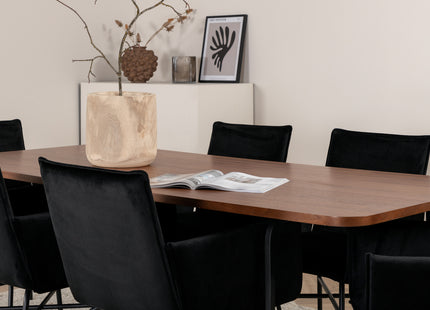 Venture Home Petra & Uno Matstolar Svart + Rektangulära Matbord 200 x 90 Nature