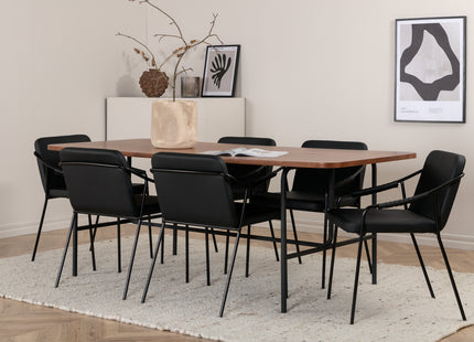 Venture Home Tvist & Uno Matstolar 2-pack Svart + Rektangulära Matbord 200 x 90 Nature