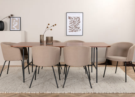 Venture Home Berit & Uno Matstolar Beige + Rektangulära Matbord 200 x 90 Nature