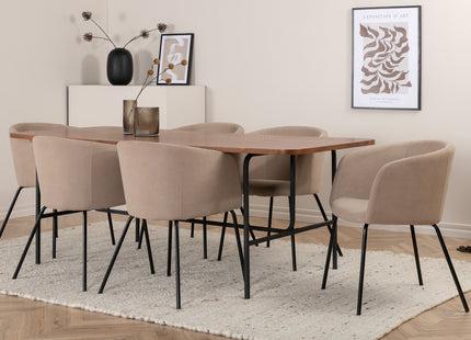 Venture Home Berit & Uno Matstolar Beige + Rektangulära Matbord 200 x 90 Nature