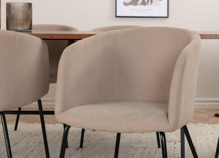 Venture Home Berit & Uno Matstolar Beige + Rektangulära Matbord 200 x 90 Nature