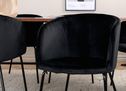 Venture Home Berit & Uno Matstolar Svart + Rektangulära Matbord 200 x 90 Nature