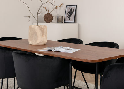 Venture Home Berit & Uno Matstolar Svart + Rektangulära Matbord 200 x 90 Nature