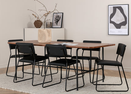Venture Home Kenth & Uno Matstolar 2-pack Svart + Rektangulära Matbord 200 x 90 Nature