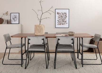 Venture Home Kenth & Uno Matstolar 2-pack Grå + Rektangulära Matbord 200 x 90 Nature
