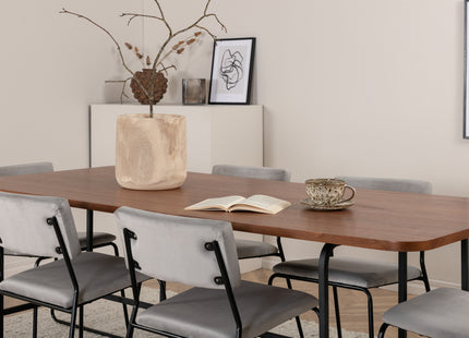 Venture Home Kenth & Uno Matstolar 2-pack Grå + Rektangulära Matbord 200 x 90 Nature