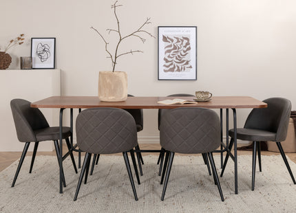 Venture Home Uno & Velvet Rektangulära Matbord 200 x 90 Nature + Matstolar 2-pack Grå