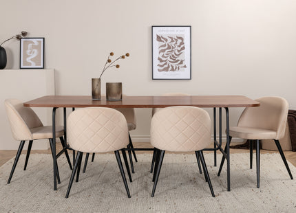 Venture Home Uno & Velvet Rektangulära Matbord 200 x 90 Nature + Matstolar 2-pack Beige