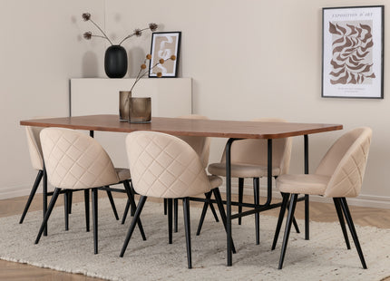 Venture Home Uno & Velvet Rektangulära Matbord 200 x 90 Nature + Matstolar 2-pack Beige