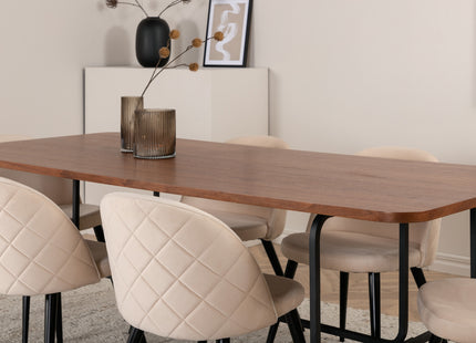 Venture Home Uno & Velvet Rektangulära Matbord 200 x 90 Nature + Matstolar 2-pack Beige
