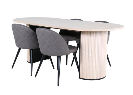 Venture Home Bianca & Velvet Ovala Matbord 200 x 90 Whitewash + Matstolar 2-pack Grå