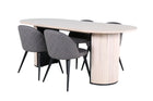Venture Home Bianca & Velvet Ovala Matbord 200 x 90 Whitewash + Matstolar 2-pack Grå