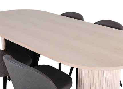 Venture Home Bianca & Velvet Ovala Matbord 200 x 90 Whitewash + Matstolar 2-pack Grå