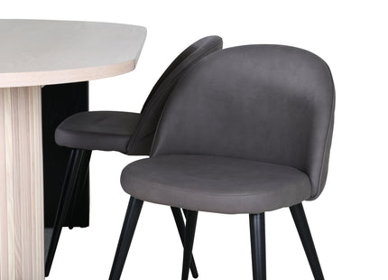 Venture Home Bianca & Velvet Ovala Matbord 200 x 90 Whitewash + Matstolar 2-pack Grå